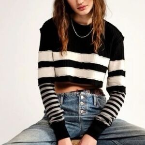 Free People Game On Micro Crop Long Sleeve Top